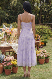 Floral Lilac A Line Wedding Guest Dress with Ruffles