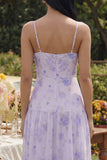 Floral Lilac A Line Wedding Guest Dress with Ruffles