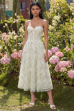 Strapless Floral Corset Light Green A Line Wedding Guest Dress