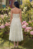 Strapless Floral Corset Light Green A Line Wedding Guest Dress