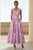 Floral Lilac A Line Scoop Neck Wedding Guest Dress