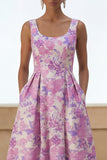 Floral Lilac A Line Scoop Neck Wedding Guest Dress