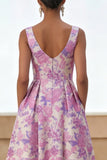 Floral Lilac A Line Scoop Neck Wedding Guest Dress