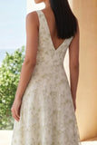 Floral Light Green A Line V Neck Wedding Guest Dress