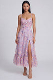 Floral Lilac A Line Ruffled Wedding Guest Dress