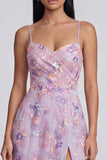 Floral Lilac A Line Ruffled Wedding Guest Dress
