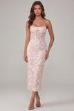 Pink Strapless Floral Sequin Corset Bodycon Wedding Guest Dress