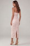 Pink Strapless Floral Sequin Corset Bodycon Wedding Guest Dress