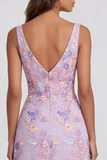 Floral Lilac A Line V Neck Maxi Wedding Guest Dress