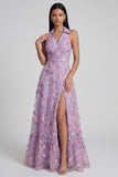 Floral Ruffled Lilac A Line Maxi Wedding Guest Dress