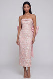 Sparkly Pink Strapless Floral Wedding Guest Dress with Bow