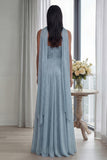 Strapless Sky Blue Ruched A Line Formal Dress