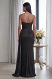 Black Strapless Ruched Formal Dress with Streamer