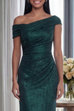 Dark Green Mermaid Asymmetrical Neck Ruched Formal Dress