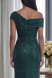 Dark Green Mermaid Asymmetrical Neck Ruched Formal Dress