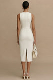 Bodycon Cut Out Midi White Dress with Slit