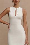 Bodycon Cut Out Midi White Dress with Slit