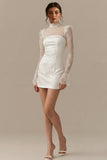 High Neck Lace Long Sleeve Mini White Dress