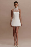 Halter A Line White Mini Graduation Dress with Ruffles