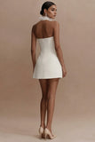 Halter A Line White Mini Graduation Dress with Ruffles