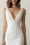Bodycon V Neck Satin White Graduation Dress