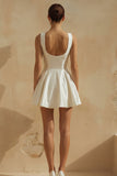 Satin A Line Scoop Neck Mini White Dress