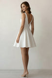 A Line V Neck Mini White Dress