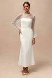 Long Sleeve Mermaid Satin White Dress
