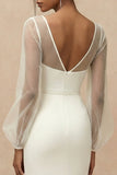Long Sleeve Mermaid Satin White Dress