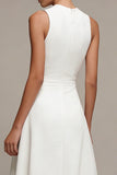 A Line Round Neck Ruffled Midi White Dress