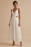 A Line Cut Out V Neck White Dress