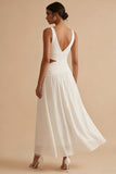 A Line Cut Out V Neck White Dress
