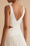 A Line Cut Out V Neck White Dress