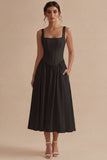Basque Waist A Line Corset Midi White Dress