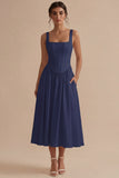 Basque Waist A Line Corset Midi White Dress