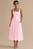 Basque Waist A Line Corset Midi White Dress