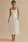 Basque Waist A Line Corset Midi White Dress