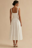 Basque Waist A Line Corset Midi White Dress