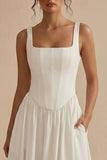 Basque Waist A Line Corset Midi White Dress