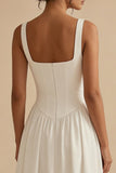 Basque Waist A Line Corset Midi White Dress