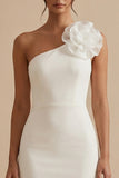 One Shoulder 3D Flower Bodycon Mini White Dress