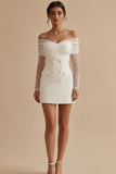 Off the Shoulder Ruched Bodycon Mini White Dress