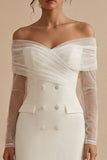 Off the Shoulder Ruched Bodycon Mini White Dress