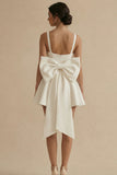 Satin A Line Mini White Dress with Bow