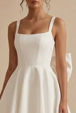 Satin A Line Mini White Dress with Bow