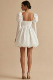 Long Sleeve A Line Mini White Dress