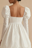 Long Sleeve A Line Mini White Dress