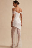 Sparkly Cold Shoulder Maxi White Dress