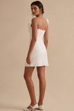3D Flowers Spaghetti Straps Bodycon Mini White Dress