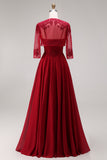 2 Piece Burgundy A Line Appliqued Beaded Mother of the Bride Dress